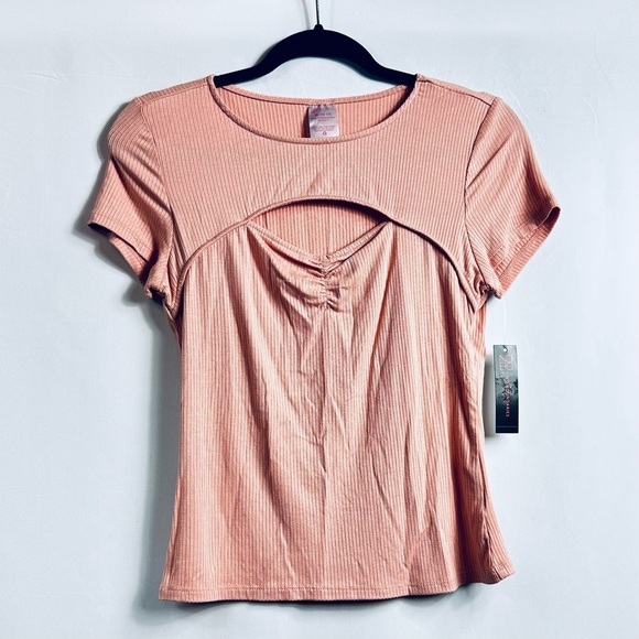 NWT NOBO Junior’s Sz XLarge Pink Round Neck Short Sleeve Ribbed Sweetheart Top - Picture 9 of 9